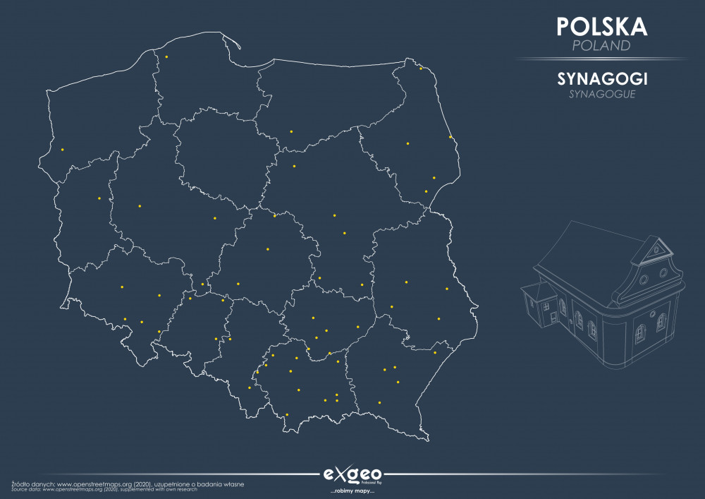 mapa religijna, mapa synagog, synagogi w Polsce, judaizm, Żydzi, exgeo, kartografia